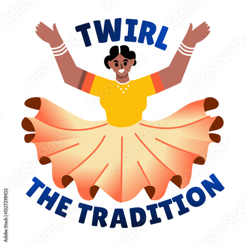 A girl performing traditional dance, flat style sticker