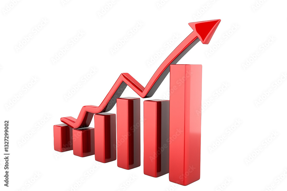 3D Red Growth Chart with Upward Arrow Showing Business Success 3D Red Growth Chart with Upward Arrow Showing Business Success