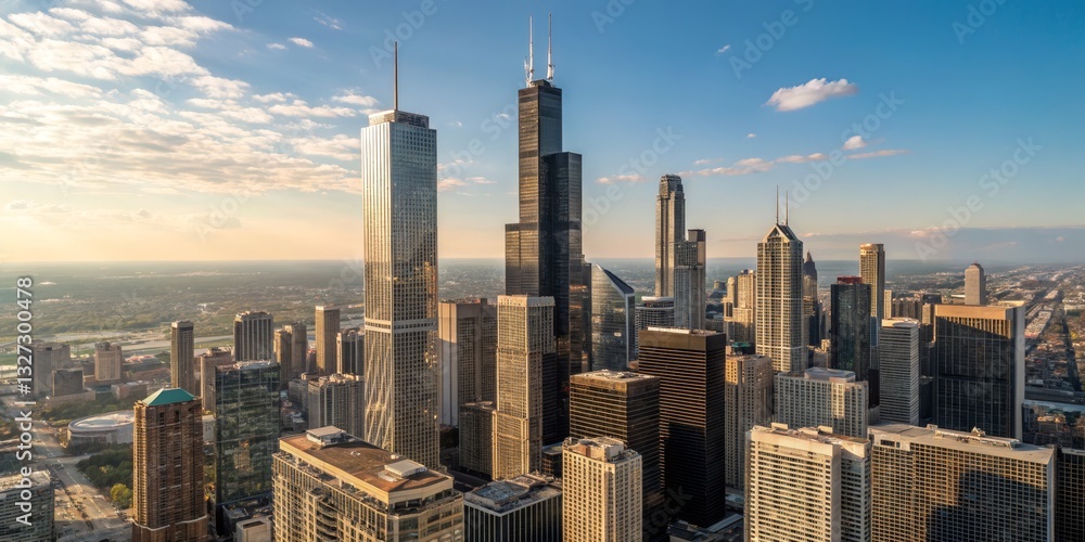 Obraz premium Skyscrapers at Sunset, urban landscape , architecture