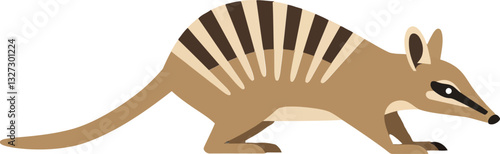 A striped bandicoot in a playful pose, featuring minimal design elements and warm colors, showcasing its unique features in vector art