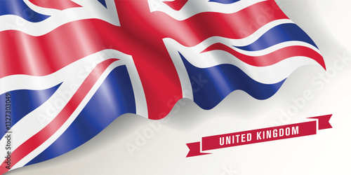 United Kingdom of Great Britain national day vector banner, greeting card. UK wavy flag in national patriotic holiday horizontal design