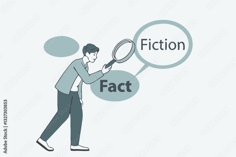 Fact checking, analyze truth, lie or dishonesty, proof information, decision to identify fact, verification or validate data concept, businessman with magnifying glass analyze fact from false info. Fact checking, analyze truth, lie or dishonesty, proof information, decision to identify fact, verification or validate data concept, businessman with magnifying glass analyze fact from false info.