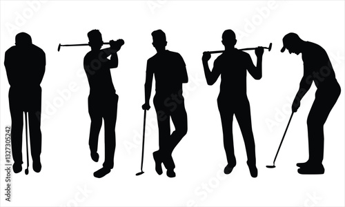 Golfer silhouettes set on a white background