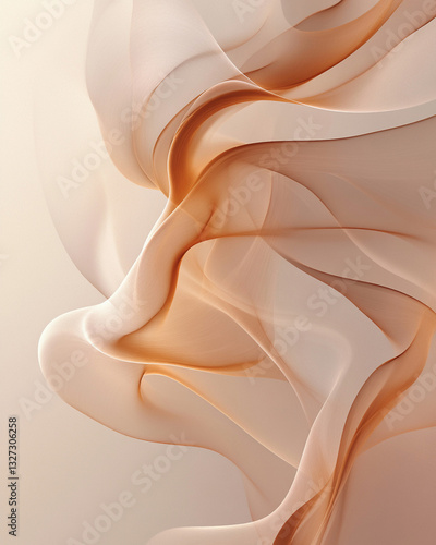 Elegant flowing abstract shapes in soft beige and brown tones, showcasing modern aesthetic and motion