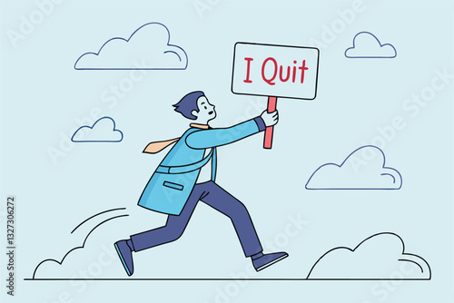 Quit full time job, resignation or end career, change job leaving company, employee termination, unemployment or burnout dissatisfaction exit layoff concept, businessman with stuff with quit job sign.