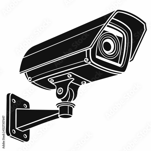 Security Surveillance Camera Silhouette on Black White Background
