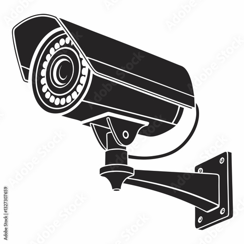 Security Surveillance Camera Silhouette on Black White Background