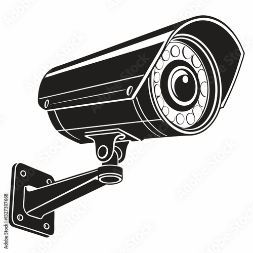 Security Surveillance Camera Silhouette on Black White Background