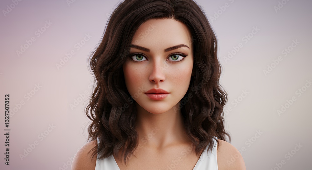 Fototapeta premium Stunning Closeup Portrait of a Woman with Wavy Hair and Green Eyes