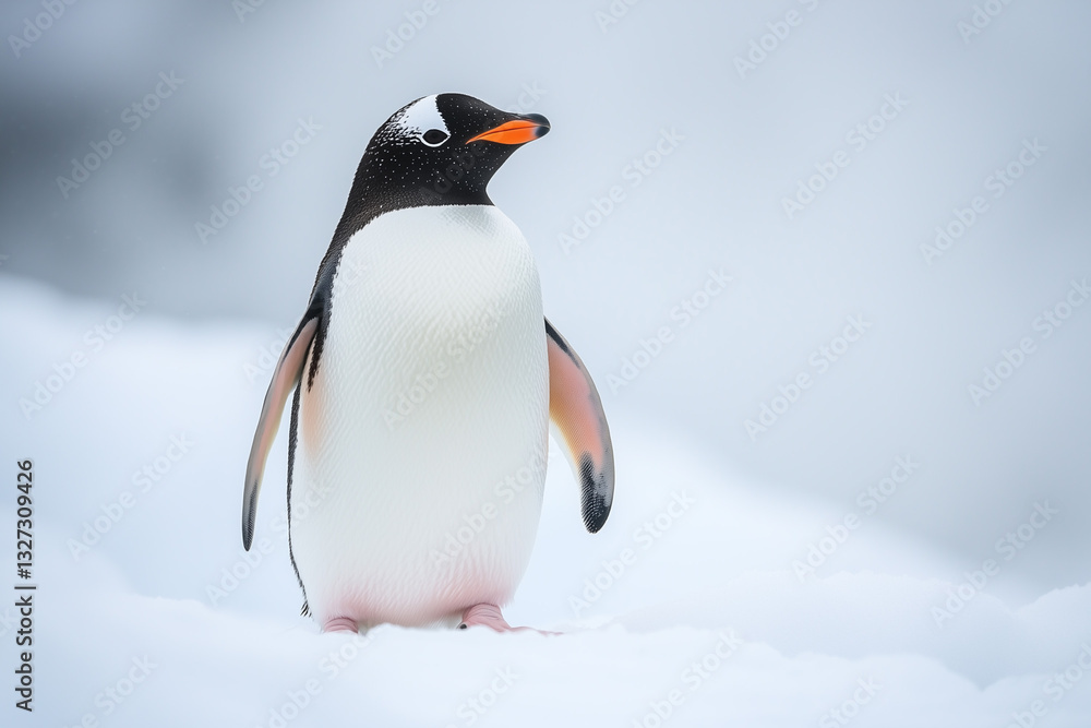 Gentoo penguin standing out in the wild arctic landscape of Antarctica Gentoo penguin standing out in the wild arctic landscape of Antarctica
