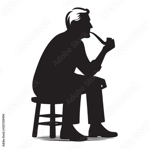 Aging Historian Old Man Smoking a Pipe silhouette, reflecting on a lifetime - Old Man illustration - Minimalist Old Man vector - Legacy figure
