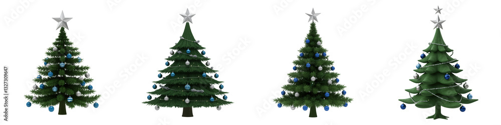 Set of Blue and Silver Ornamented Christmas Tree Set of Blue and Silver Ornamented Christmas Tree