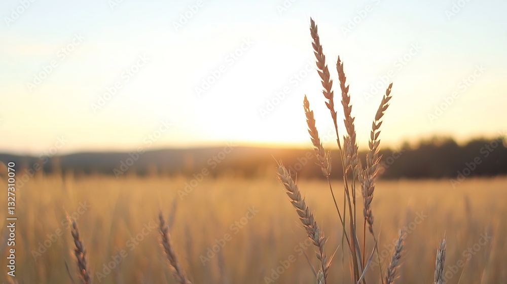 Golden fields at sunset with silhouettes of wheat stalks against the horizon : Generative AI Golden fields at sunset with silhouettes of wheat stalks against the horizon : Generative AI