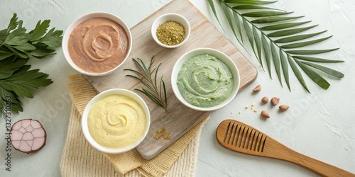 Wallpaper Mural Natural Hair Mask Ingredients Bowls with Herbal Paste and Powder, haircare ,organic Torontodigital.ca