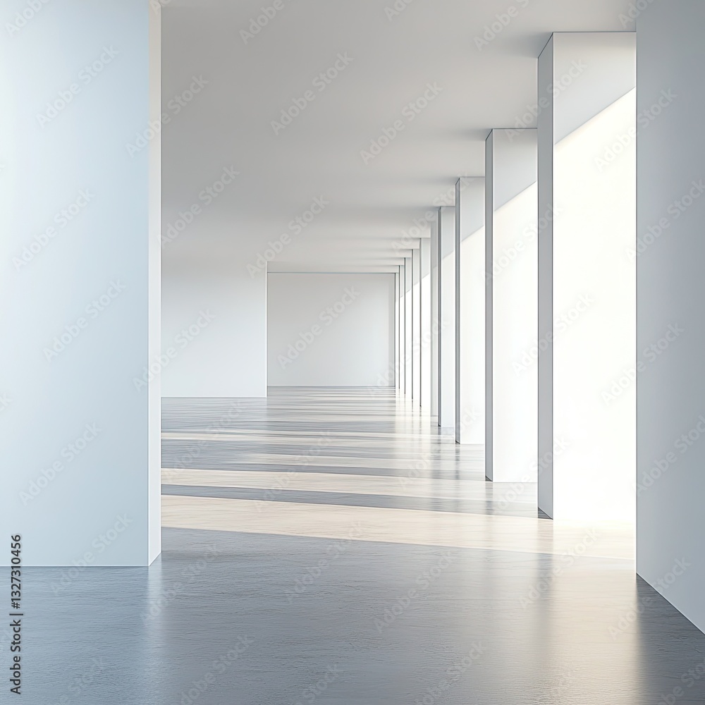 Fototapeta premium Modern Minimalist Architecture Empty Hallway with Sunlight and Clean Lines