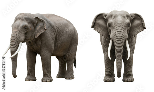 Two Gray Elephants Standing Isolated Against Different transparent background