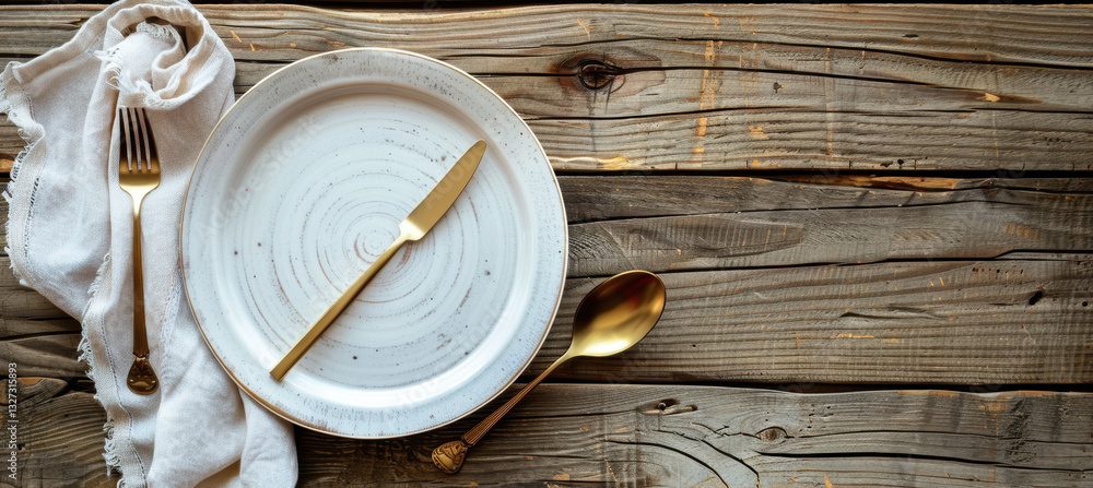 Modern Rustic Table Setting with Ceramic Plates and Gold Cutlery for Elegant Dining Decor Modern Rustic Table Setting with Ceramic Plates and Gold Cutlery for Elegant Dining Decor