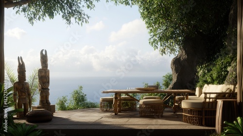 Tropical Cliffside Dining Overlooking Ocean