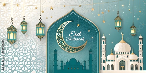 Eid mubarak islamic greeting card , poster, banner design Baground 
