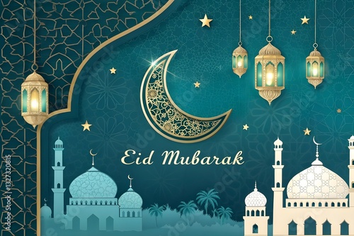 Eid mubarak islamic greeting card , poster, banner design Baground 