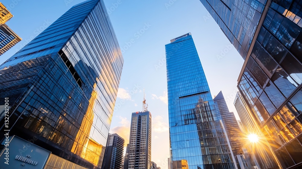 Stunning urban skyline view showcasing modern skyscrapers reflecting sunlight in a vibrant city setting : Generative AI Stunning urban skyline view showcasing modern skyscrapers reflecting sunlight in a vibrant city setting : Generative AI