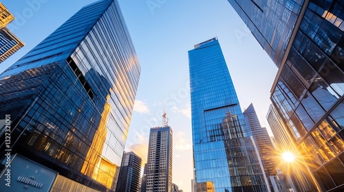 Wallpaper Mural Stunning urban skyline view showcasing modern skyscrapers reflecting sunlight in a vibrant city setting : Generative AI Torontodigital.ca