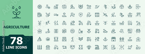 Agriculture icon collection. Related to garden, land, tractor, veg, plant, bio, grow, farming and more. Thin linear style icons. Farming icons. Minimalist vector collections.