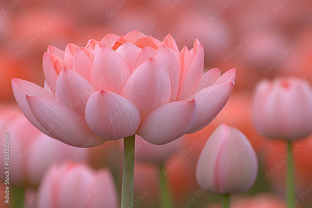 Fototapeta premium Rosa Lotusblüte in voller Blüte mit sanftem Hintergrund 