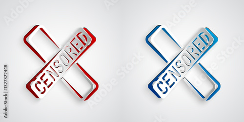 Paper cut Censored stamp icon isolated on grey background. Paper art style. Vector