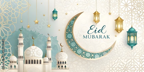 Eid mubarak islamic greeting card , poster, banner design Baground 