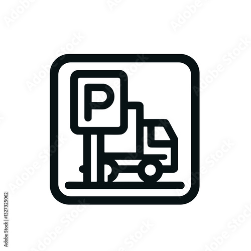 Truck parking sign icon for logistics and transportation management
