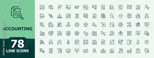 Accounting icon set. Containing count, balance, tax, bank, audit, credit, money, management. Collection for mobile and web apps. Account modern icons set. Minimalist editable vector stroke.