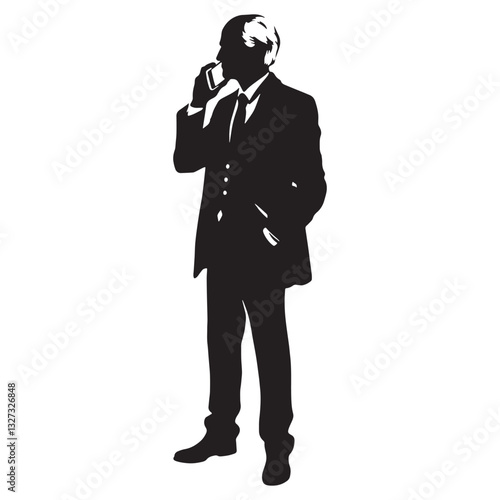 Engaged Old Man Silhouette Using Mobile Phone, navigating the internet with ease - Old Man illustration - Minimalist Old Man vector - Connected elder
