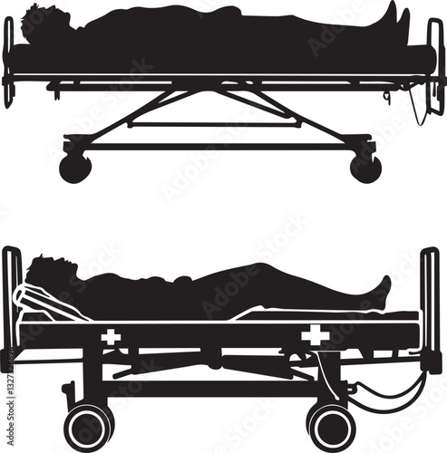 Hospital Stretcher with people silhouette vector