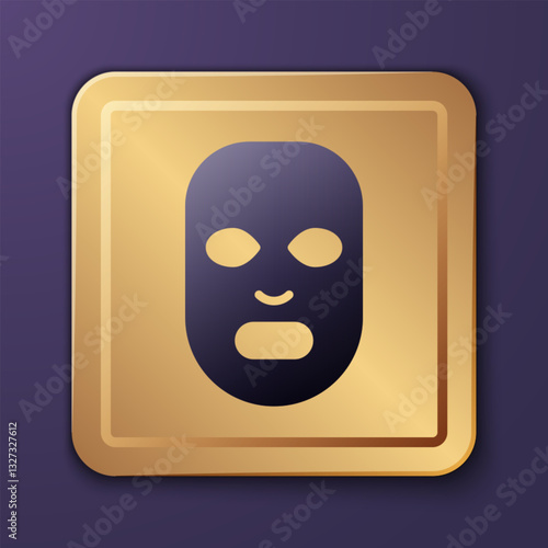 Purple Facial cosmetic mask icon isolated on purple background. Cosmetology, medicine and health care. Gold square button. Vector