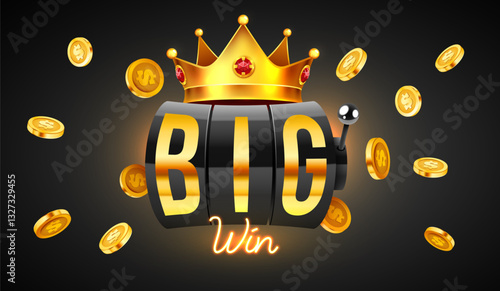 Black slot machine with crown wins the jackpot. 777 Big win concept. Casino jackpot.