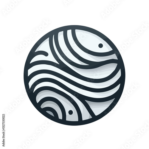 Abstract illustration of activated charcoal with flowing patterns and fish, representing detox and health benefits, copy space