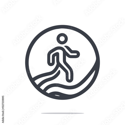 Silhouette of a person walking in a circular design, symbolizing an active lifestyle, copy space