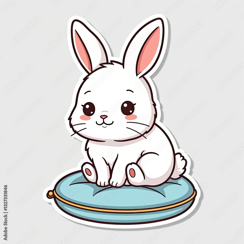 Obraz premium A cute pink cartoon bunny a happy spring illustration