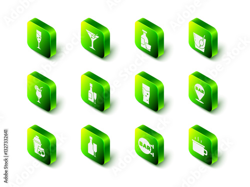 Set Martini glass, Alcohol drink Rum, Cocktail Bloody Mary, bar location, Coffee cup, Glass beer, Street signboard with Bar and Wine bottle icon. Vector
