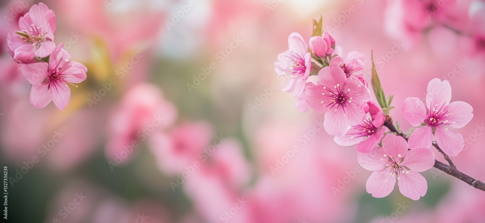 Beautiful cherry blossom flowers in soft pink hues against a blurred background Beautiful cherry blossom flowers in soft pink hues against a blurred background