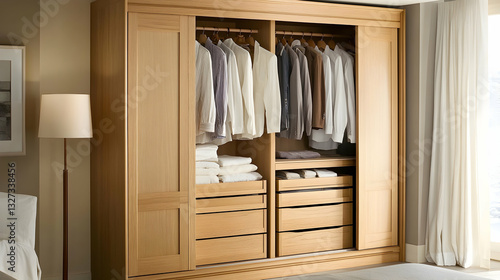 Light Wood Wardrobe in a Minimalist Bedroom