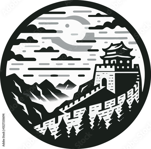 minimalist logo of the great wall of china