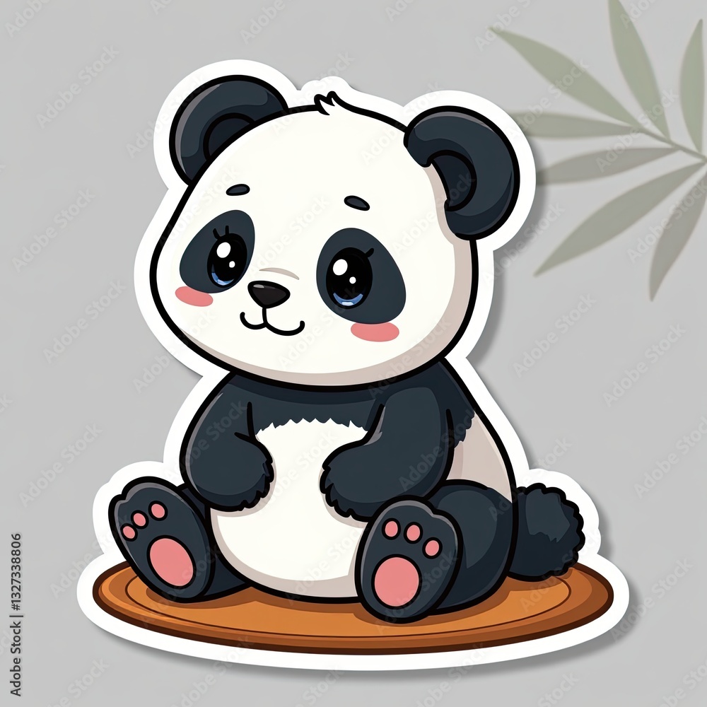 Cute and Playful Cartoon Panda Character Sitting on a Cushion Cute and Playful Cartoon Panda Character Sitting on a Cushion