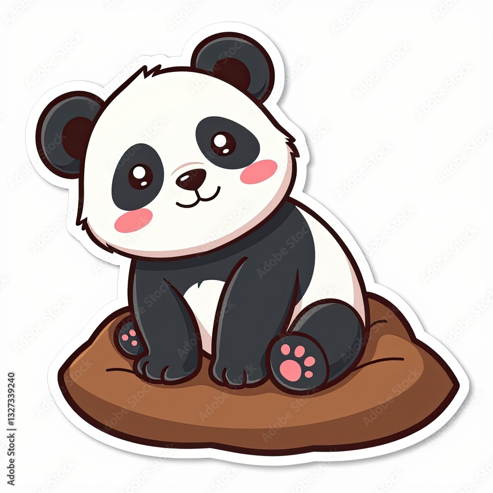 Naklejka premium Cute and Playful Cartoon Panda Character Sitting on a Cushion