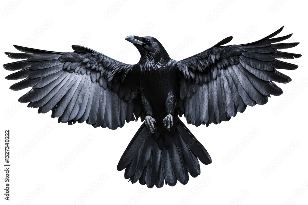 Naklejka premium Majestic black raven soaring with outstretched wings