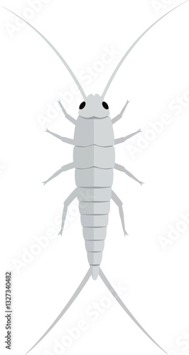 Detailed vector illustration of a pale gray brine shrimp showcasing its elongated body, antennae, and segmented form in a minimal style of vector art