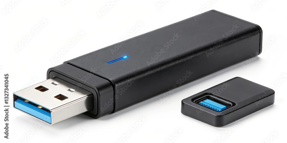 Black USB Adapter with Blue LED, Connection , Data transfer Black USB Adapter with Blue LED, Connection , Data transfer
