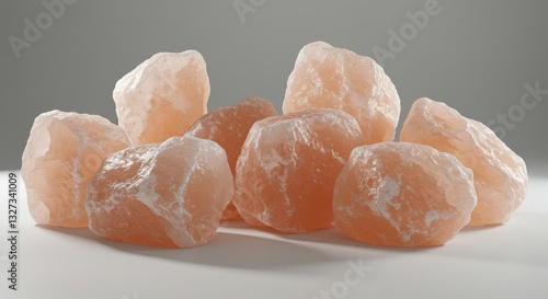 Group of Pink Salt Rocks on White Surface Minimalist Style