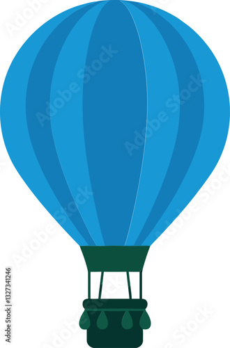 A vibrant blue hot air balloon floating gently in a clear sky, designed in a flat style, capturing a sense of adventure and freedom through vector art